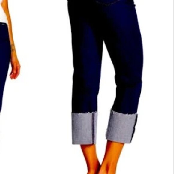 NWT HUDSON Zoeey High Rise Dark Wash Deep Cuff Straight Crop Jeans Size 28/6 - Picture 1 of 12